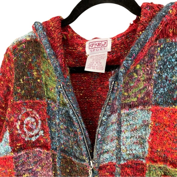 PBJ Sport Y2K Patchwork Zip-up Hoodie Sweater, size M multicolor vintage 80s/90s - Picture 3 of 10